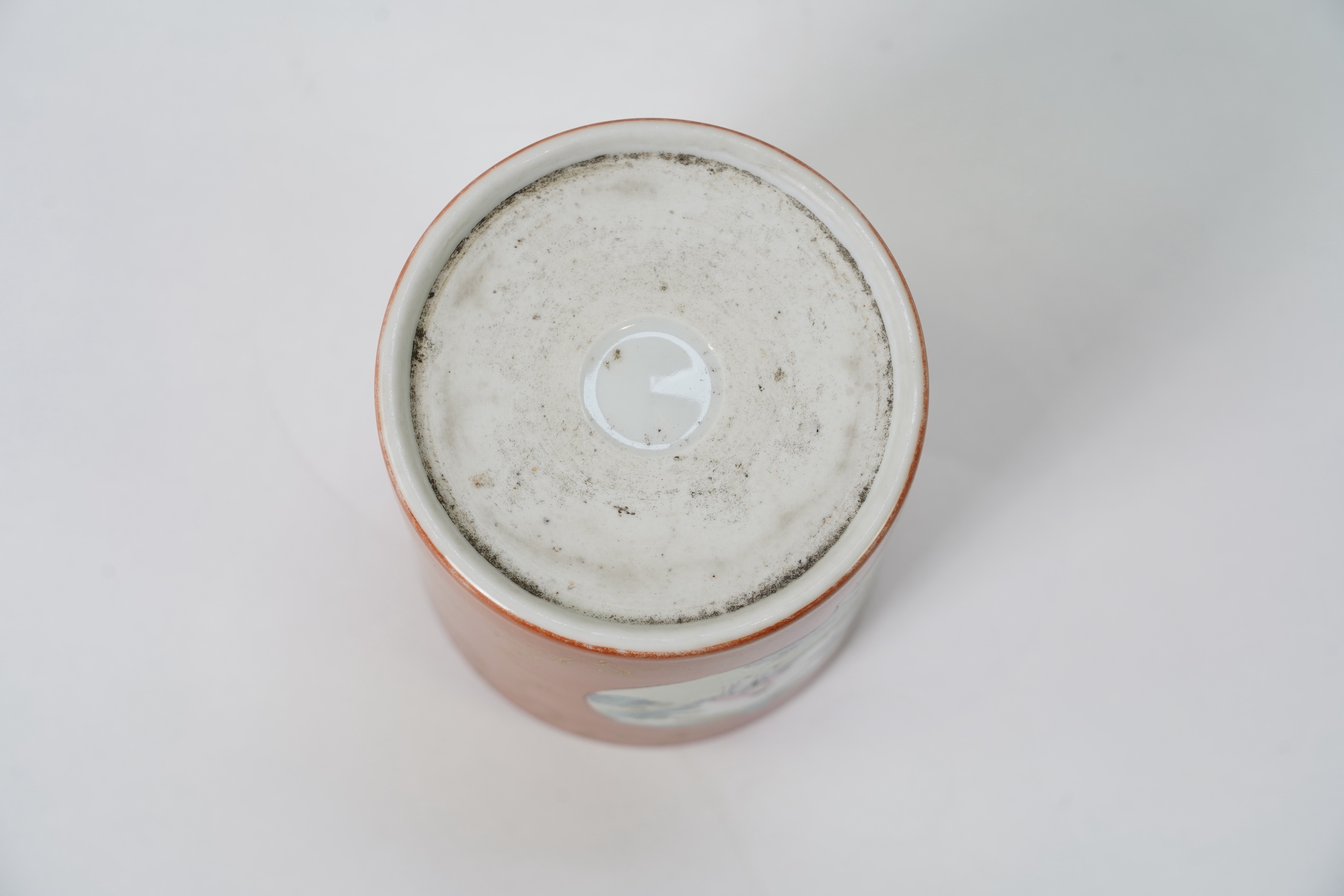A Chinese coral ground brushpot, 19th century